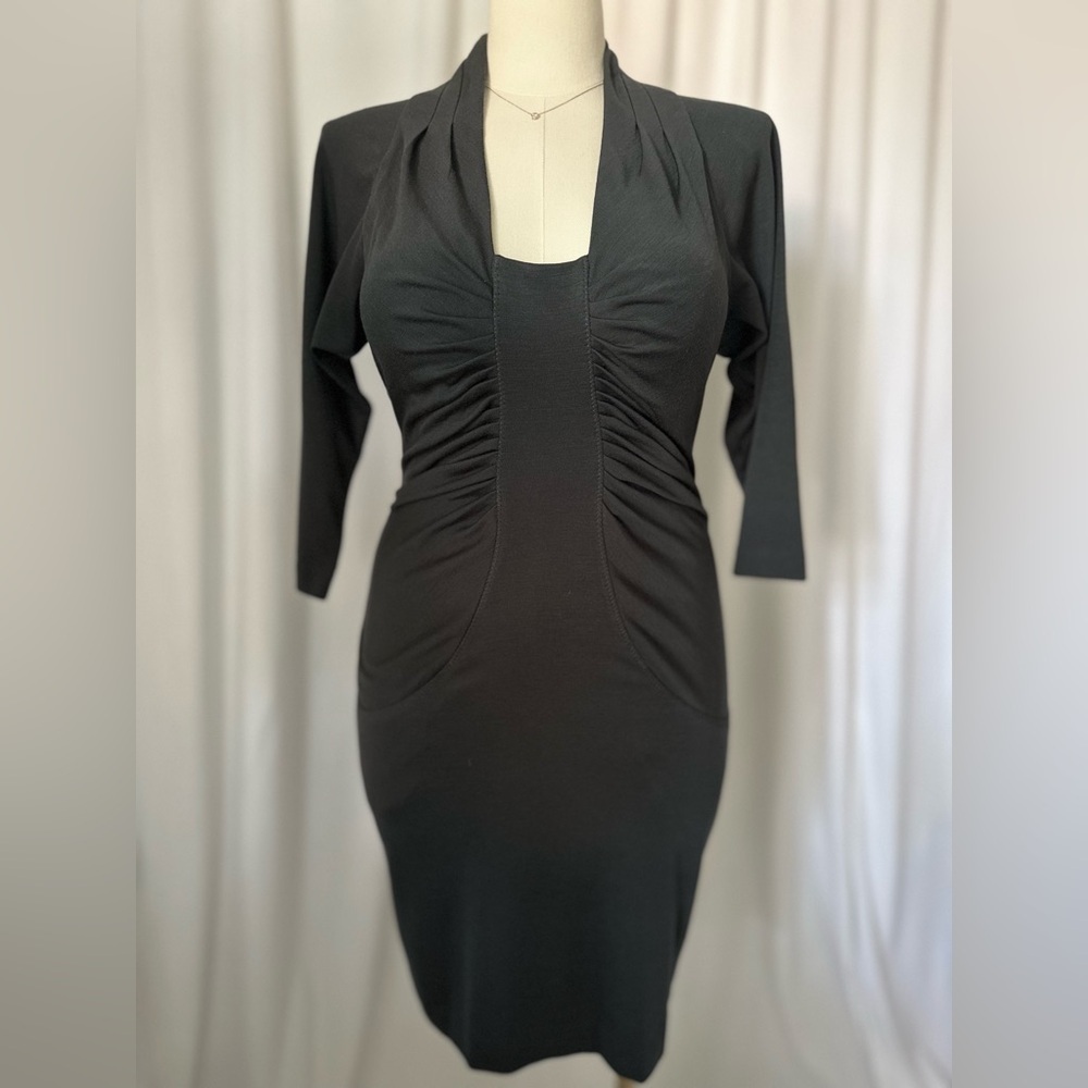 Catherine Malandrino Charcoal Long Sleeve 100% Wool Dress (896)